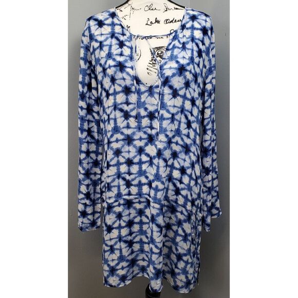 Kenneth Cole Reaction Dress Womens Multi Tie Dye Long Sleeve Tie V Neck Pullover - Picture 1 of 6